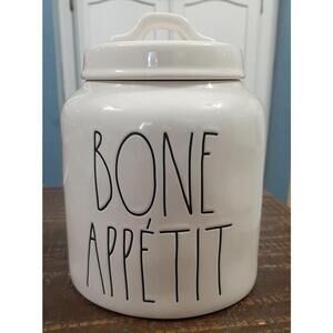 Large Rae Dunn Dog Treat Canister with Lid BONE APPETIT EUC